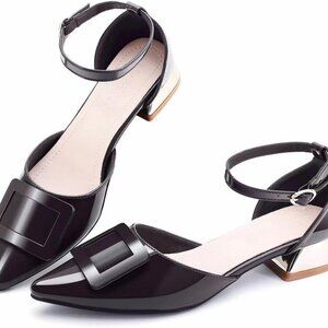 Women's Pointed Toe Pumps Low Heels Ankle Strap Dress Shoes for Party Wedding